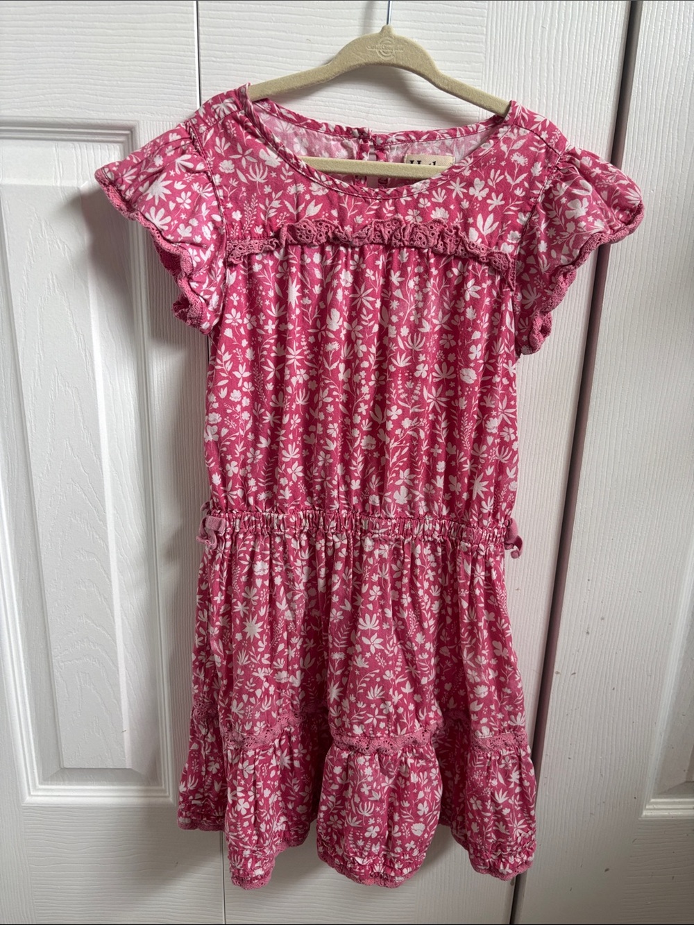 Hatley Pink Floral Ruffle Sleeve Tiered Dress